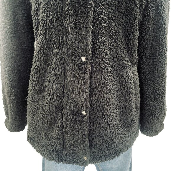 TCOT Women Black Sherpa Fleece Jacket Zip Front Cozy Winter Warm Outerwear M - Picture 9 of 10